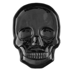 NEW R Squared 11" Black Figural Halloween Ceramic Skull Baker Baking Dish Decor